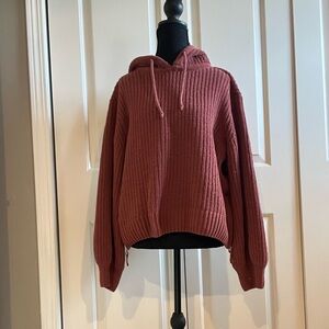 FLX Women’s Chunky Soft Knit Hooded Sweater, Mauve, Side Zippers, Small